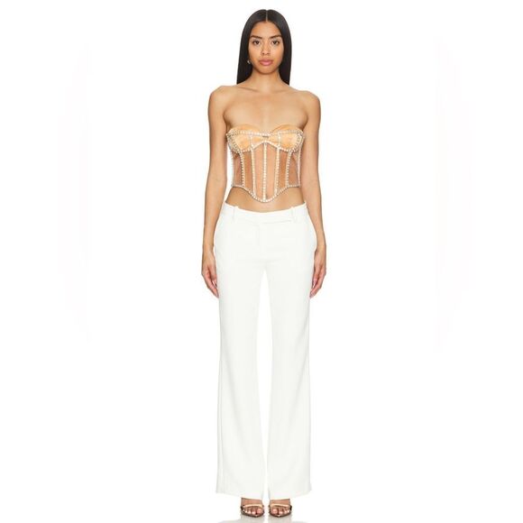 CAMILA COELHO South Beach Corset Tan Bustier Sheer Rhinestone M - Picture 6 of 6